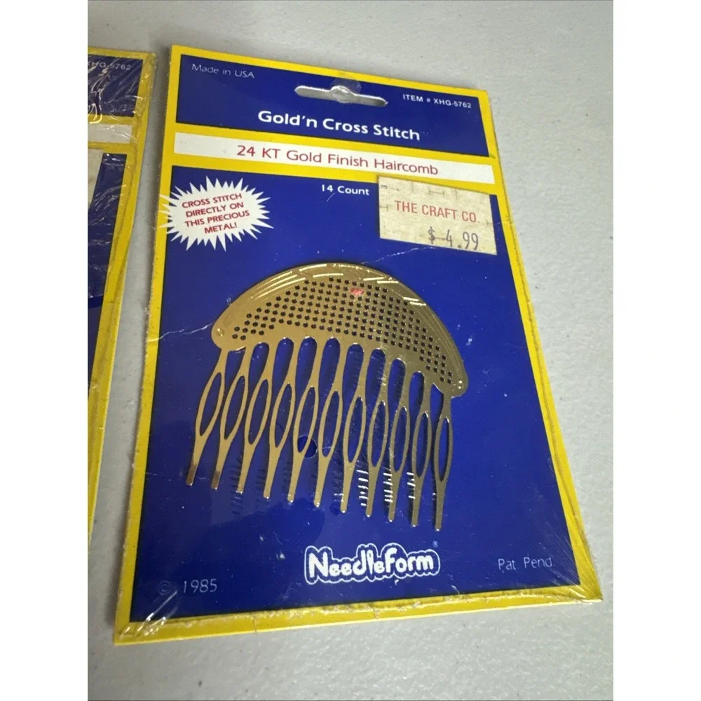 Vintage 1985 Gold'n Cross Stitch 24 KT Gold Finish Haircomb Needleform BRAND NEW
